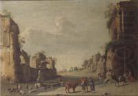 A southern landscape with drovers and their cattle resting before a set of ruins, unknow artist